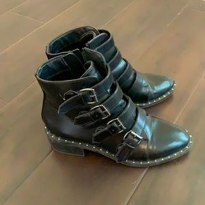 Leather Motorcycle Buckle Booties